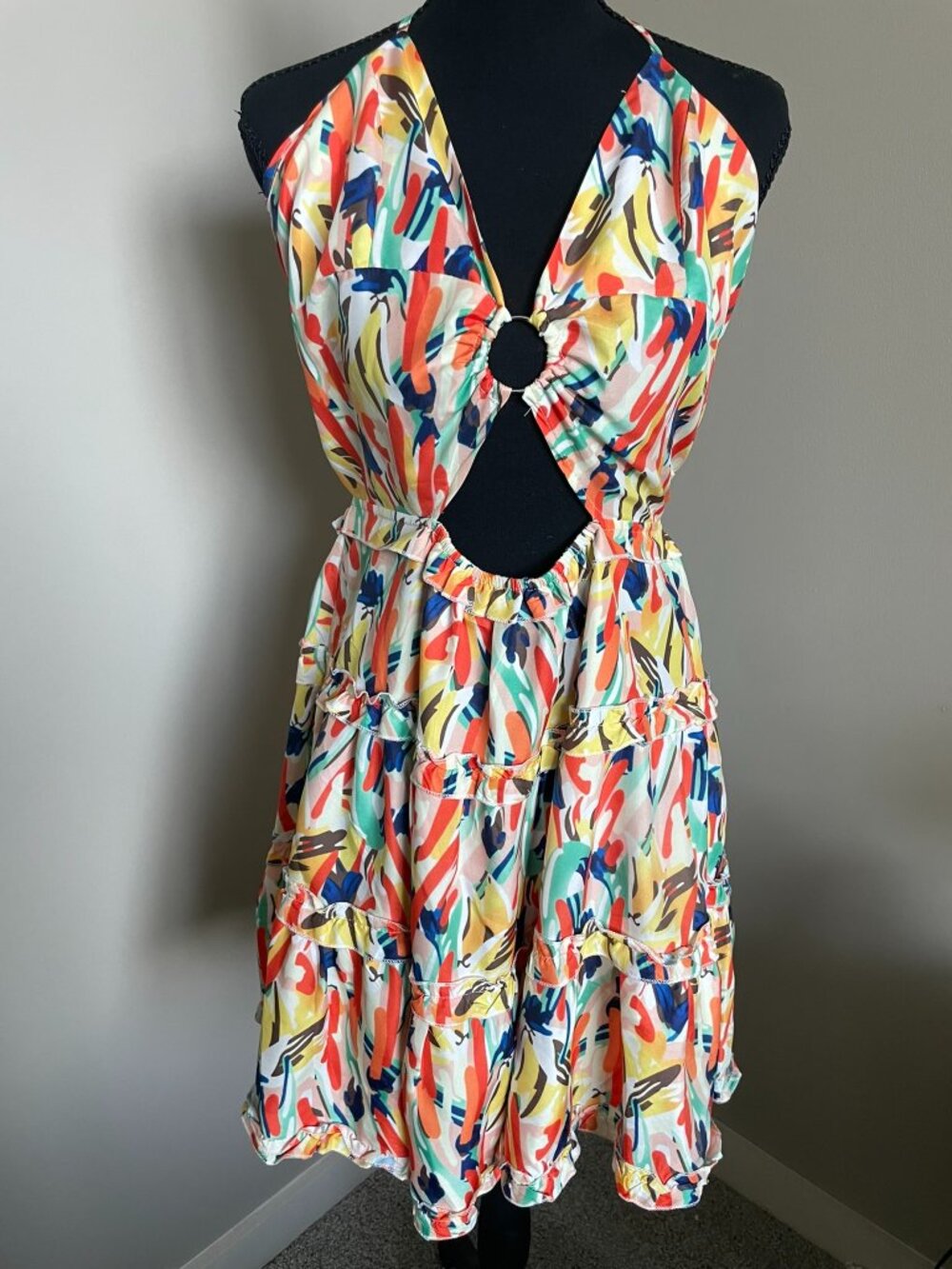 Island Vibes Multicolor Halter Tiered Dress